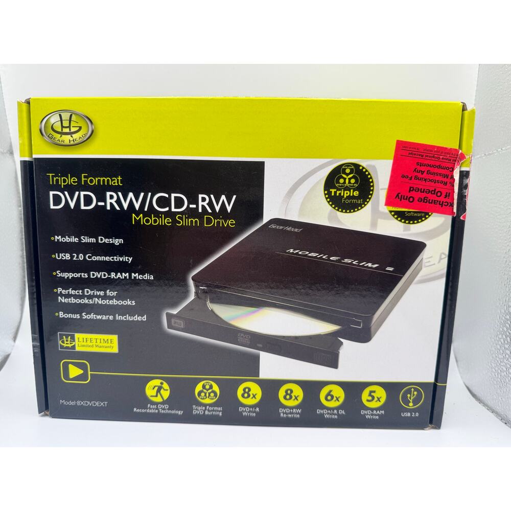 GEAR HEAD Triple Format DVD-RW/CD-RW model 8XDVDEXT Black Mobile Slim  Drive
